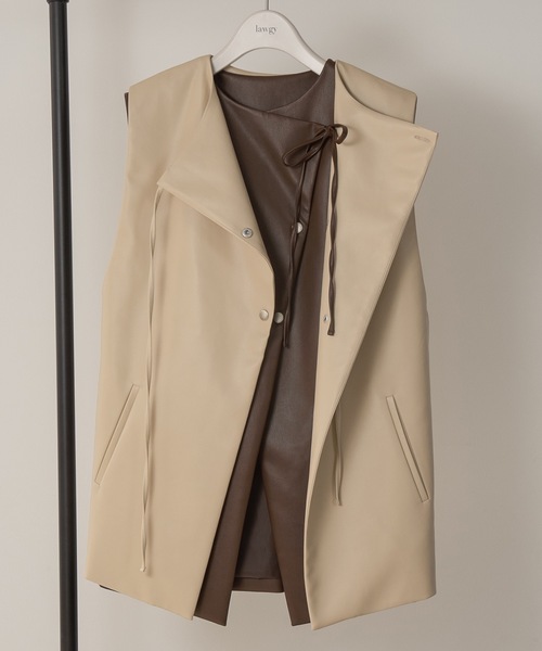 lawgy（ラウジー）の「ribbon design leather vest（ベスト・レディース・ブラウン/ベージュ・FREE）」の14枚目の写真