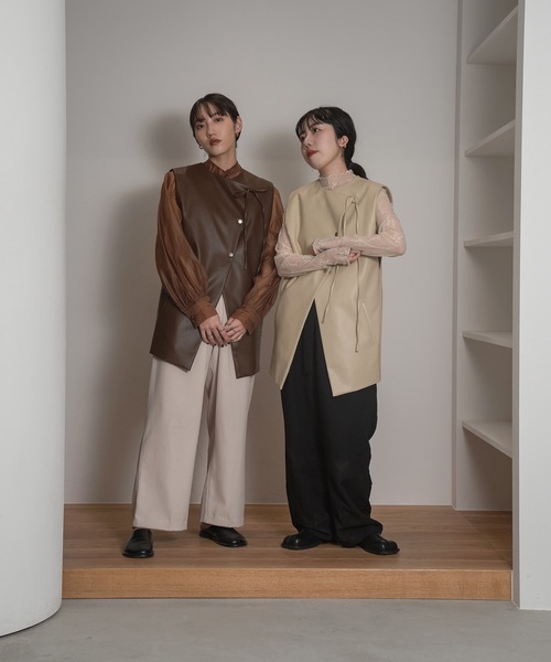 lawgy（ラウジー）の「ribbon design leather vest（ベスト・レディース・ブラウン/ベージュ・FREE）」の19枚目の写真