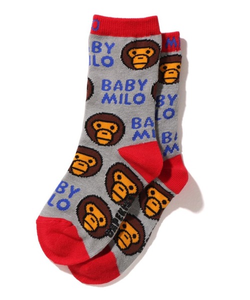 A BATHING APE(アベイシングエイプ)の「BABY MILO PATTERN SOCKS K(ソックス/靴下・キッズ・ホワイト/グレー/イエロー・SMALL/MEDIUM/LARGE)」の3枚目の写真