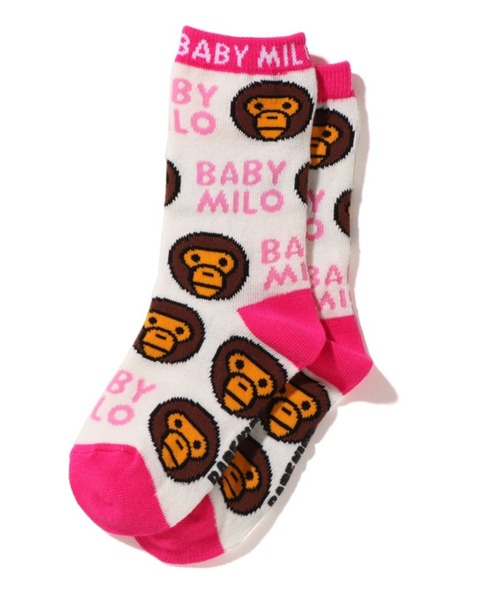 A BATHING APE(アベイシングエイプ)の「BABY MILO PATTERN SOCKS K(ソックス/靴下・キッズ・ホワイト/グレー/イエロー・SMALL/MEDIUM/LARGE)」の2枚目の写真