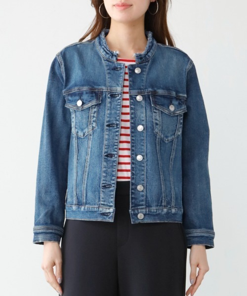 M.deux（エムドゥ）の「フリンジノーカラーデニムジャケット（デニムジャケット・レディース・ネイビー/ブルー・MEDIUM）」の3枚目の写真