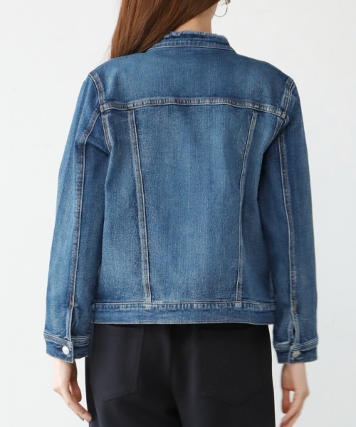 M.deux（エムドゥ）の「フリンジノーカラーデニムジャケット（デニムジャケット・レディース・ネイビー/ブルー・MEDIUM）」の5枚目の写真