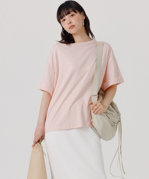 coca(coca)(コカ)の「袖ロールアップTシャツ(Tシャツ/カットソー・レディース・ライトピンク/ブラック/グレイッシュベージュ/ホワイト・M/L)」の4枚目の写真