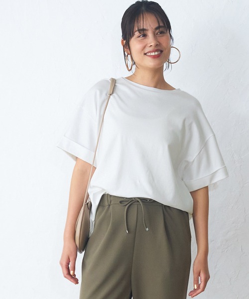 coca(coca)(コカ)の「袖ロールアップTシャツ(Tシャツ/カットソー・レディース・ライトピンク/ブラック/グレイッシュベージュ/ホワイト・M/L)」の2枚目の写真