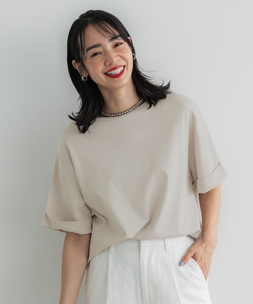 coca(coca)(コカ)の「袖ロールアップTシャツ(Tシャツ/カットソー・レディース・ライトピンク/ブラック/グレイッシュベージュ/ホワイト・M/L)」の1枚目の写真
