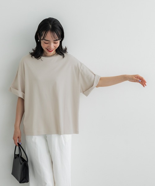 coca(coca)(コカ)の「袖ロールアップTシャツ(Tシャツ/カットソー・レディース・ライトピンク/ブラック/グレイッシュベージュ/ホワイト・M/L)」の9枚目の写真