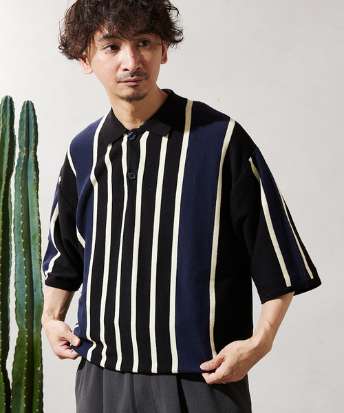 JOURNAL STANDARD relume（ジャーナルスタンダード　レリューム）の「CALIFORNIA STRIPE ニットポロシャツ（ポロシャツ・メンズ・サックスブルー/ブラック/ボルドー・MEDIUM/LARGE）」の7枚目の写真