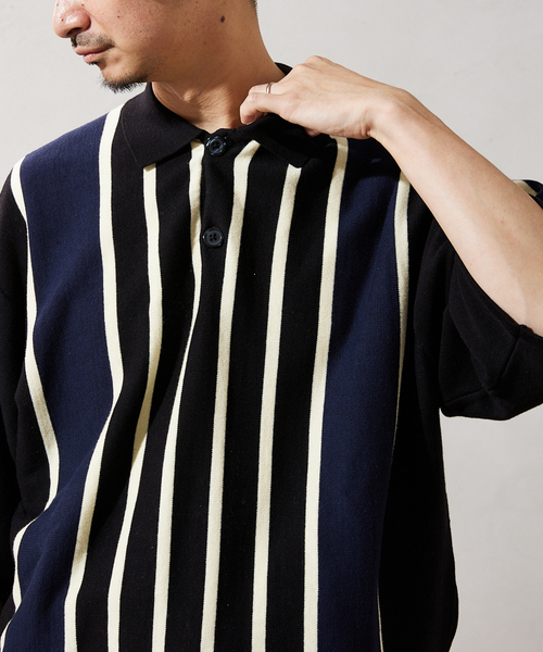 JOURNAL STANDARD relume（ジャーナルスタンダード　レリューム）の「CALIFORNIA STRIPE ニットポロシャツ（ポロシャツ・メンズ・サックスブルー/ブラック/ボルドー・MEDIUM/LARGE）」の8枚目の写真