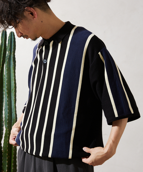 JOURNAL STANDARD relume（ジャーナルスタンダード　レリューム）の「CALIFORNIA STRIPE ニットポロシャツ（ポロシャツ・メンズ・サックスブルー/ブラック/ボルドー・MEDIUM/LARGE）」の10枚目の写真