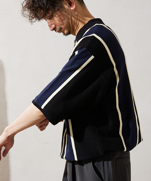 JOURNAL STANDARD relume（ジャーナルスタンダード　レリューム）の「CALIFORNIA STRIPE ニットポロシャツ（ポロシャツ・メンズ・サックスブルー/ブラック/ボルドー・MEDIUM/LARGE）」の12枚目の写真