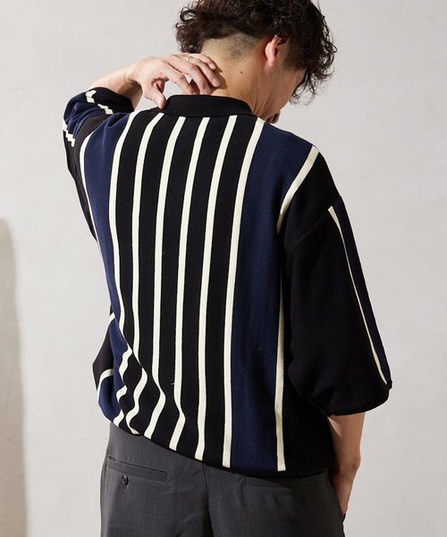 JOURNAL STANDARD relume（ジャーナルスタンダード　レリューム）の「CALIFORNIA STRIPE ニットポロシャツ（ポロシャツ・メンズ・サックスブルー/ブラック/ボルドー・MEDIUM/LARGE）」の13枚目の写真