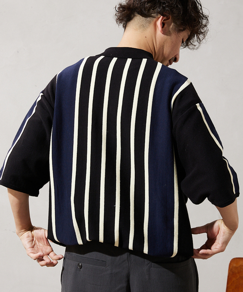 JOURNAL STANDARD relume（ジャーナルスタンダード　レリューム）の「CALIFORNIA STRIPE ニットポロシャツ（ポロシャツ・メンズ・サックスブルー/ブラック/ボルドー・MEDIUM/LARGE）」の14枚目の写真