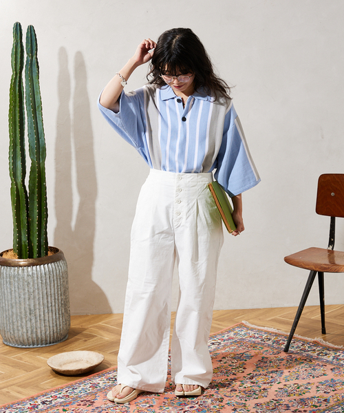 JOURNAL STANDARD relume（ジャーナルスタンダード　レリューム）の「CALIFORNIA STRIPE ニットポロシャツ（ポロシャツ・メンズ・サックスブルー/ブラック/ボルドー・MEDIUM/LARGE）」の15枚目の写真