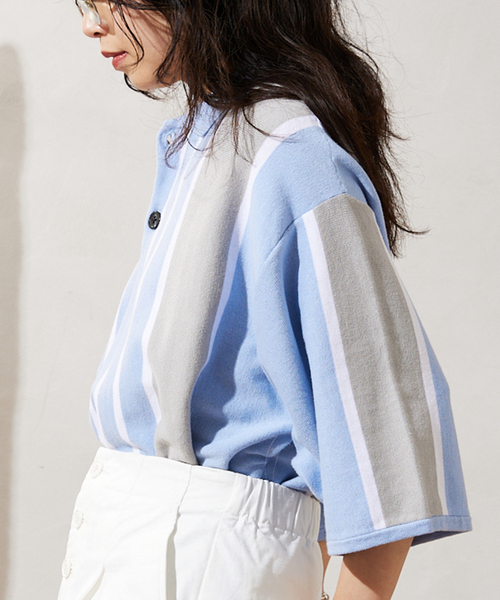 JOURNAL STANDARD relume（ジャーナルスタンダード　レリューム）の「CALIFORNIA STRIPE ニットポロシャツ（ポロシャツ・メンズ・サックスブルー/ブラック/ボルドー・MEDIUM/LARGE）」の20枚目の写真