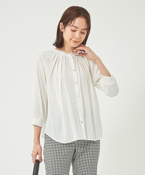 【美品】グリーンレーベル　リボン付きホワイトブラウス　シャツ　クリーニング済 green label relaxing（グリーンレーベルリラクシング）の