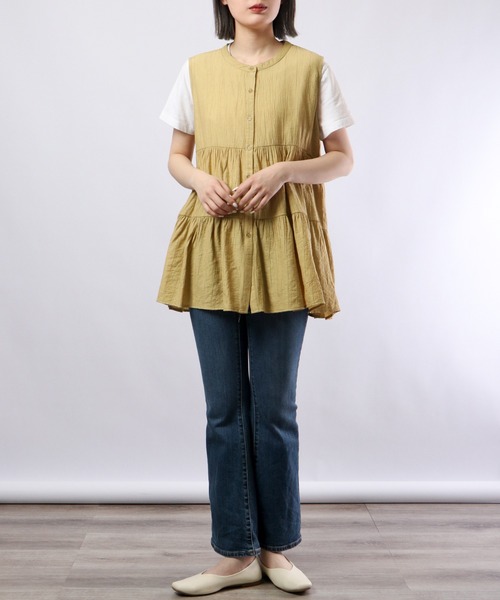 Chiaro（キアロ）の「chiaro ティアードノースリーブブラウス（シャツ/ブラウス・レディース・アイボリー/ベージュ/オレンジ/オリーブ・FREE）」の7枚目の写真