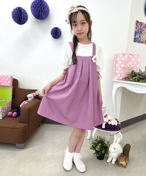 SPIGA（スピーガ）の「インナー付フラワーモチーフキャミワンピース（ワンピース・キッズ・ベージュ/パープル・4Y/6Y/8Y/10Y/12Y）」の2枚目の写真