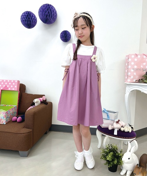 SPIGA（スピーガ）の「インナー付フラワーモチーフキャミワンピース（ワンピース・キッズ・ベージュ/パープル・4Y/6Y/8Y/10Y/12Y）」の3枚目の写真