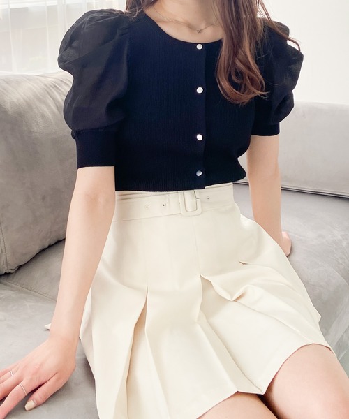 Heather（ヘザー）の「布帛ドッキングニットカーディガン　906181（カーディガン/ボレロ・レディース・ブラック/アイボリー/ブルー・FREE）」の2枚目の写真