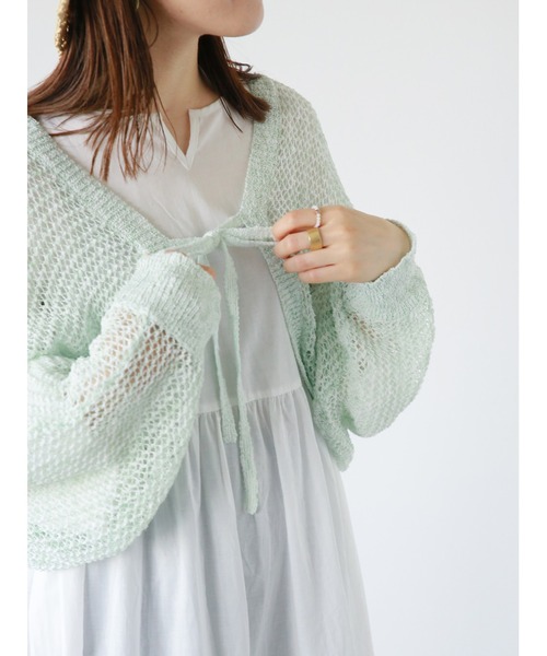 ehka sopo(エヘカソポ)の「◎メッシュ編みボレロ(カーディガン/ボレロ・レディース・キナリ/ベージュ/ミント・F)」の3枚目の写真