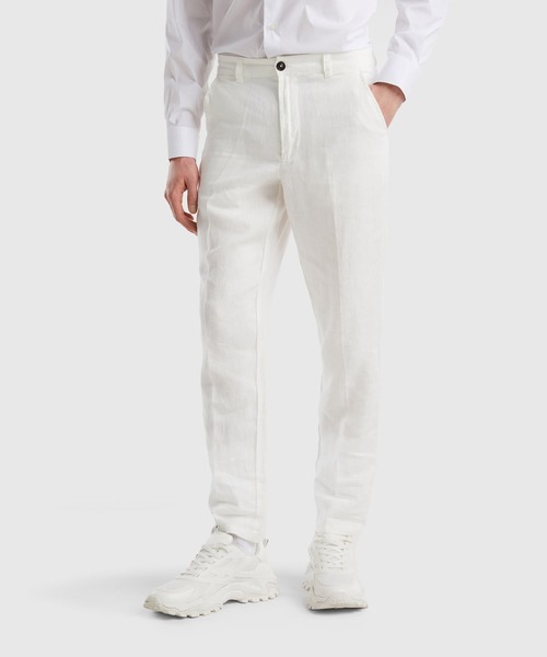 BENETTON (UNITED COLORS OF BENETTON)（ベネトンユナイテッドカラーズオブベネトン）の「リネン100％ストレートチノパンツ（チノパンツ・メンズ・ブラウン系その他/ネイビー/ホワイト・46/48/44/50/42）」の2枚目の写真