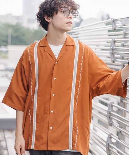 RAGEBLUE（レイジブルー）の「刺繍ライン/キューバシャツ（シャツ