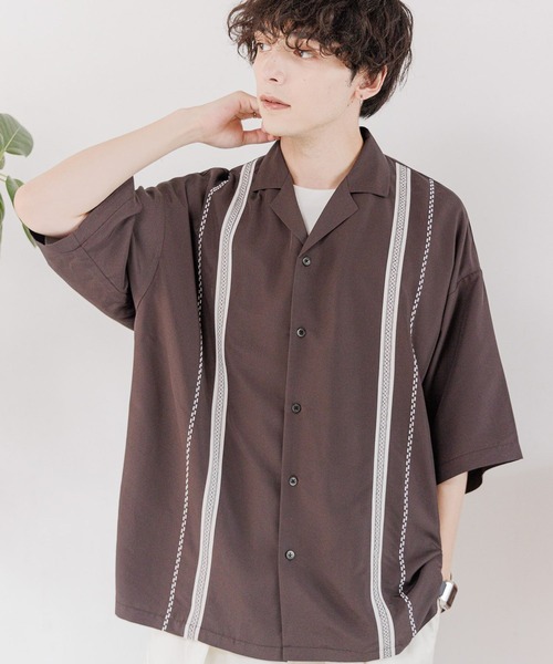 RAGEBLUE（レイジブルー）の「刺繍ライン/キューバシャツ（シャツ