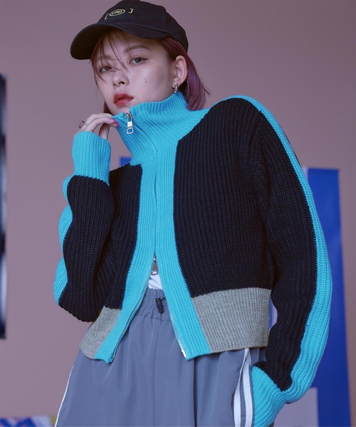 miette（ミエット）の「ダブルジップショートニットカーディガン（カーディガン/ボレロ・レディース・アイボリー/ブラック/ネイビー/ライトグレー・FREE）」の3枚目の写真