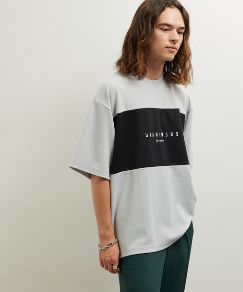 JUNRED（ジュンレッド）の「梨地パネル切替Tシャツ（Tシャツ/カットソー・メンズ・グレー/ホワイト/ブラック・LL/M/L）」の3枚目の写真
