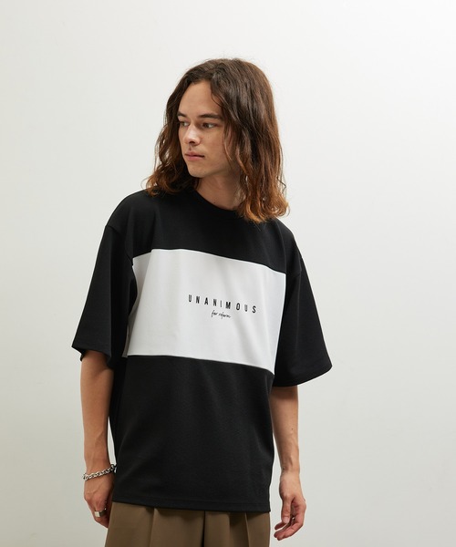 JUNRED（ジュンレッド）の「梨地パネル切替Tシャツ（Tシャツ/カットソー・メンズ・グレー/ホワイト/ブラック・LL/M/L）」の2枚目の写真