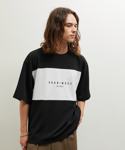 JUNRED（ジュンレッド）の「梨地パネル切替Tシャツ（Tシャツ/カットソー・メンズ・グレー/ホワイト/ブラック・LL/M/L）」の4枚目の写真