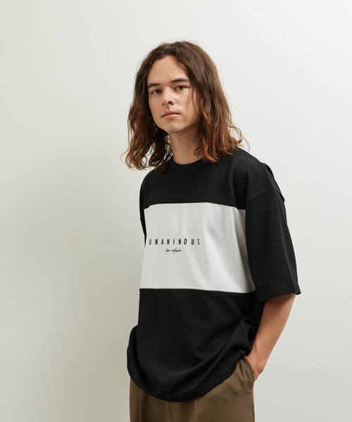 JUNRED（ジュンレッド）の「梨地パネル切替Tシャツ（Tシャツ/カットソー・メンズ・グレー/ホワイト/ブラック・LL/M/L）」の5枚目の写真