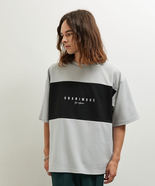 JUNRED（ジュンレッド）の「梨地パネル切替Tシャツ（Tシャツ/カットソー・メンズ・グレー/ホワイト/ブラック・LL/M/L）」の6枚目の写真