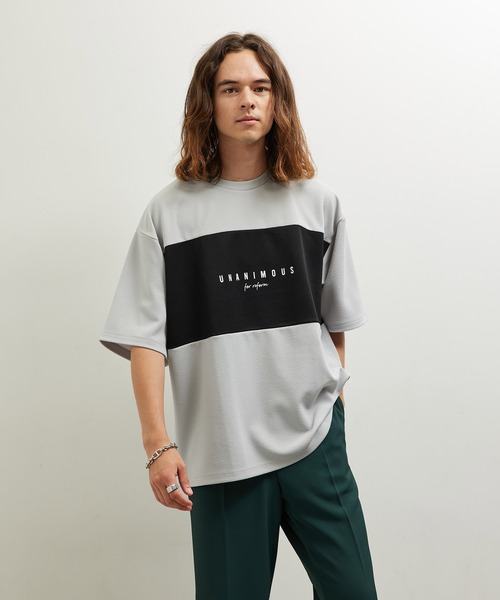 JUNRED（ジュンレッド）の「梨地パネル切替Tシャツ（Tシャツ/カットソー・メンズ・グレー/ホワイト/ブラック・LL/M/L）」の7枚目の写真