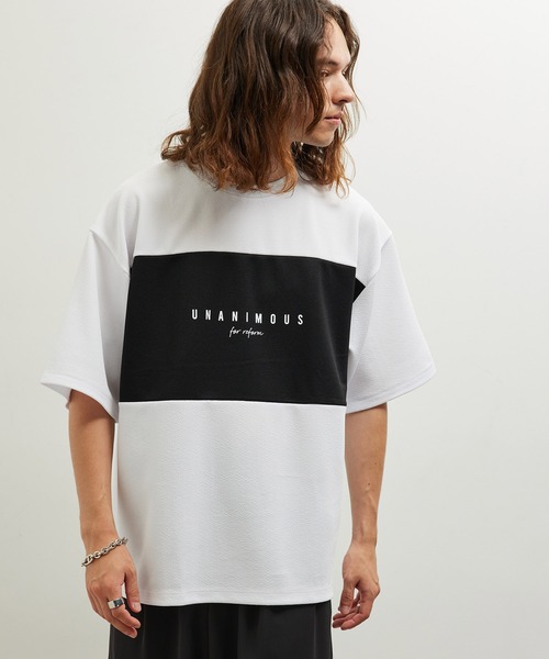 JUNRED（ジュンレッド）の「梨地パネル切替Tシャツ（Tシャツ/カットソー・メンズ・グレー/ホワイト/ブラック・LL/M/L）」の9枚目の写真