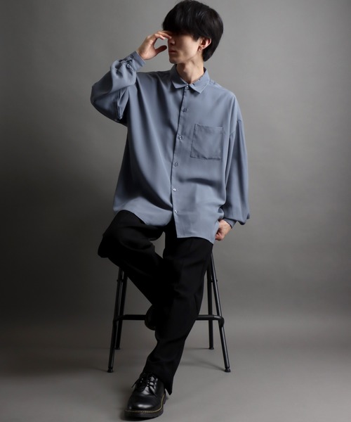 SITRY（シトリー）の「Drape Regular Collar Shirt/ドレープ レギュラーカラー シャツ（シャツ/ブラウス・メンズ・ブラック/ホワイト/チャコールグレー/グレイッシュベージュ/グレイッシュブルー・L/M）」の22枚目の写真