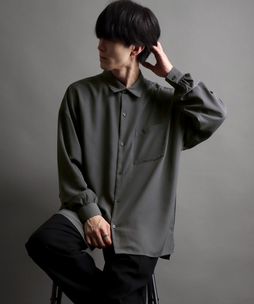 SITRY（シトリー）の「Drape Regular Collar Shirt/ドレープ レギュラーカラー シャツ（シャツ/ブラウス・メンズ・ブラック/ホワイト/チャコールグレー/グレイッシュベージュ/グレイッシュブルー・L/M）」の17枚目の写真