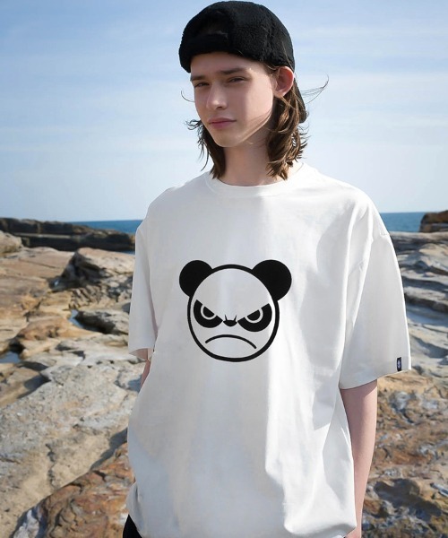 HIPANDA ハイパンダ 男女兼用 アングリーパンダ ロゴ プリント Tシャツ