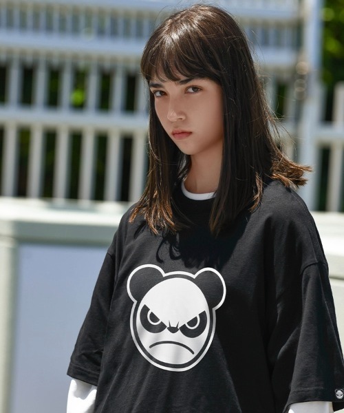 HIPANDA(ハイパンダ)の「HIPANDA ハイパンダ 男女兼用 アングリーパンダ ロゴ プリント Tシャツ(Tシャツ/カットソー・メンズ・ブラック/グレー/ホワイト・MEDIUM/X-LARGE/LARGE/XX-LARGE/SMALL)」の5枚目の写真