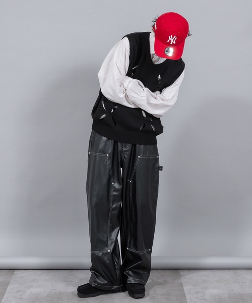 Perushu(ペルーシュ)の「リーフデザインニットベスト(ベスト・メンズ・ブラック/レッド系その他/ブラウン・LARGE/MEDIUM)」の17枚目の写真