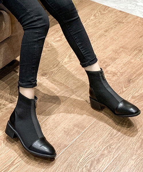 Futier land(フューティアランド)の「フロントジップフィットショートブーツ(ブーツ・レディース・ブラック・36/38/40/39/37)」の4枚目の写真