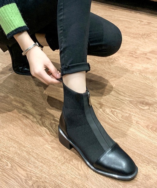 Futier land(フューティアランド)の「フロントジップフィットショートブーツ(ブーツ・レディース・ブラック・36/38/40/39/37)」の5枚目の写真