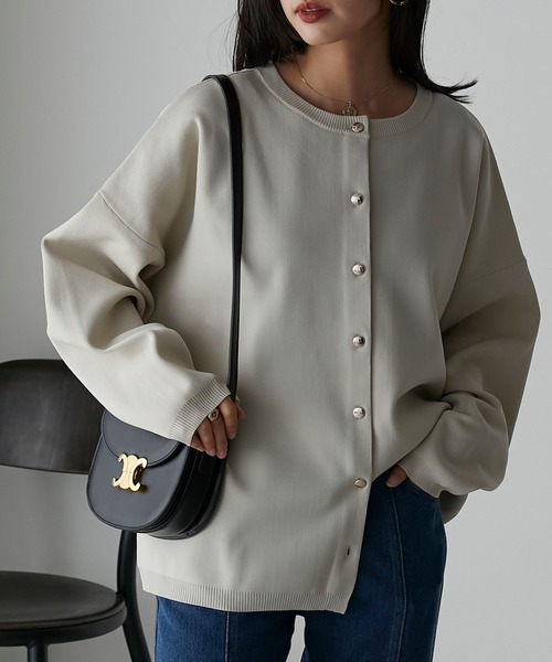 Anss.me（アンスミー）の「【Anss.me】ダイバーニット金釦カーディガン（カーディガン/ボレロ・レディース・ネイビー/アイボリー/ブラック/グレイッシュベージュ・FREE）」の2枚目の写真