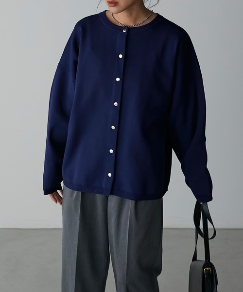 Anss.me（アンスミー）の「【Anss.me】ダイバーニット金釦カーディガン（カーディガン/ボレロ・レディース・ネイビー/アイボリー/ブラック/グレイッシュベージュ・FREE）」の6枚目の写真