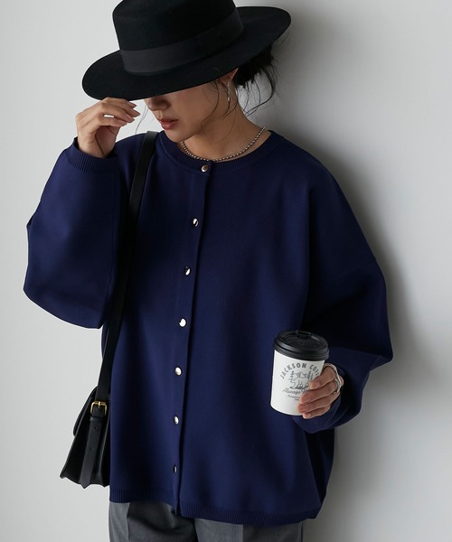 Anss.me（アンスミー）の「【Anss.me】ダイバーニット金釦カーディガン（カーディガン/ボレロ・レディース・ネイビー/アイボリー/ブラック/グレイッシュベージュ・FREE）」の9枚目の写真