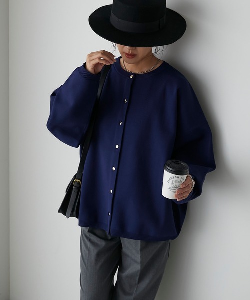 Anss.me（アンスミー）の「【Anss.me】ダイバーニット金釦カーディガン（カーディガン/ボレロ・レディース・ネイビー/アイボリー/ブラック/グレイッシュベージュ・FREE）」の12枚目の写真