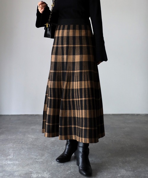Riberry（リベリー）の「ニットチェックスカート（スカート・レディース・ベージュ/ブラック・FREE）」の3枚目の写真