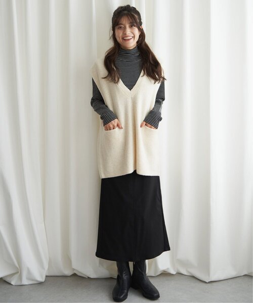 LBC（エルビーシー）の「ポケ付きニットロングベスト（ベスト・レディース・オフホワイト/グレー/ベージュ・M）」の15枚目の写真
