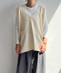 ポケ付きニットロングベスト