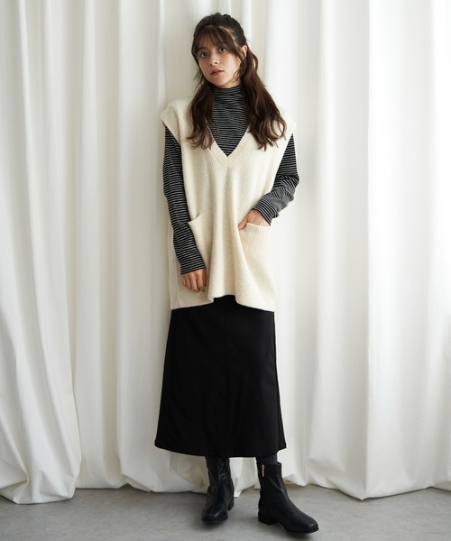 LBC（エルビーシー）の「ポケ付きニットロングベスト（ベスト・レディース・オフホワイト/グレー/ベージュ・M）」の8枚目の写真